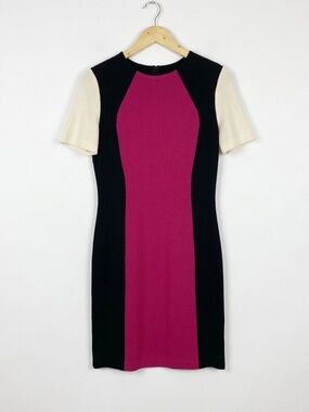 St. John Collection Pink Black Colorblock Milano Knit Sheath Dress Size 6 PF14
